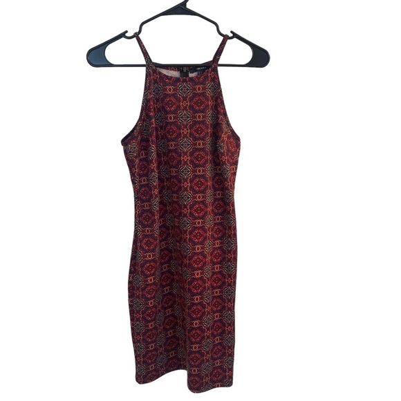 Forever21 Burgundy Printed Strappy BodyCon Stretch Dress Sz M - Picture 1 of 8
